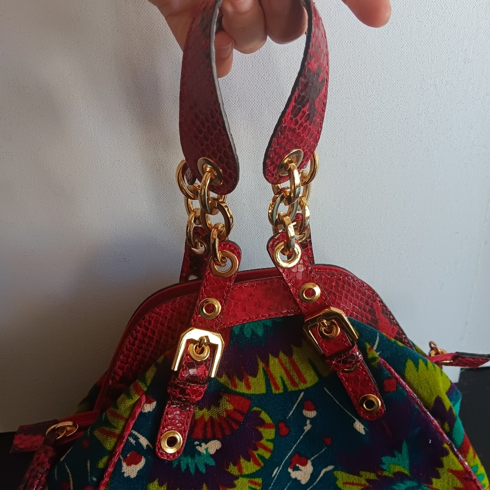 Adrienne Vittadini Multicolor Red Python Trim Vel… - image 8